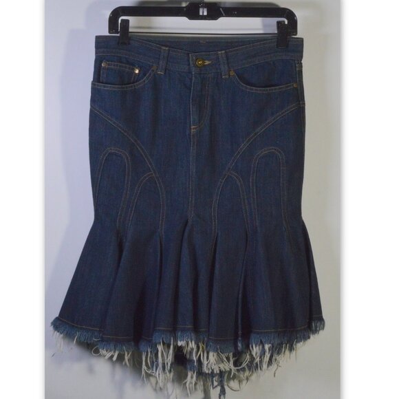 NWOT Alexander McQueen Deliverance Collection Denim Jeans Skirt Size 38 - Picture 1 of 6